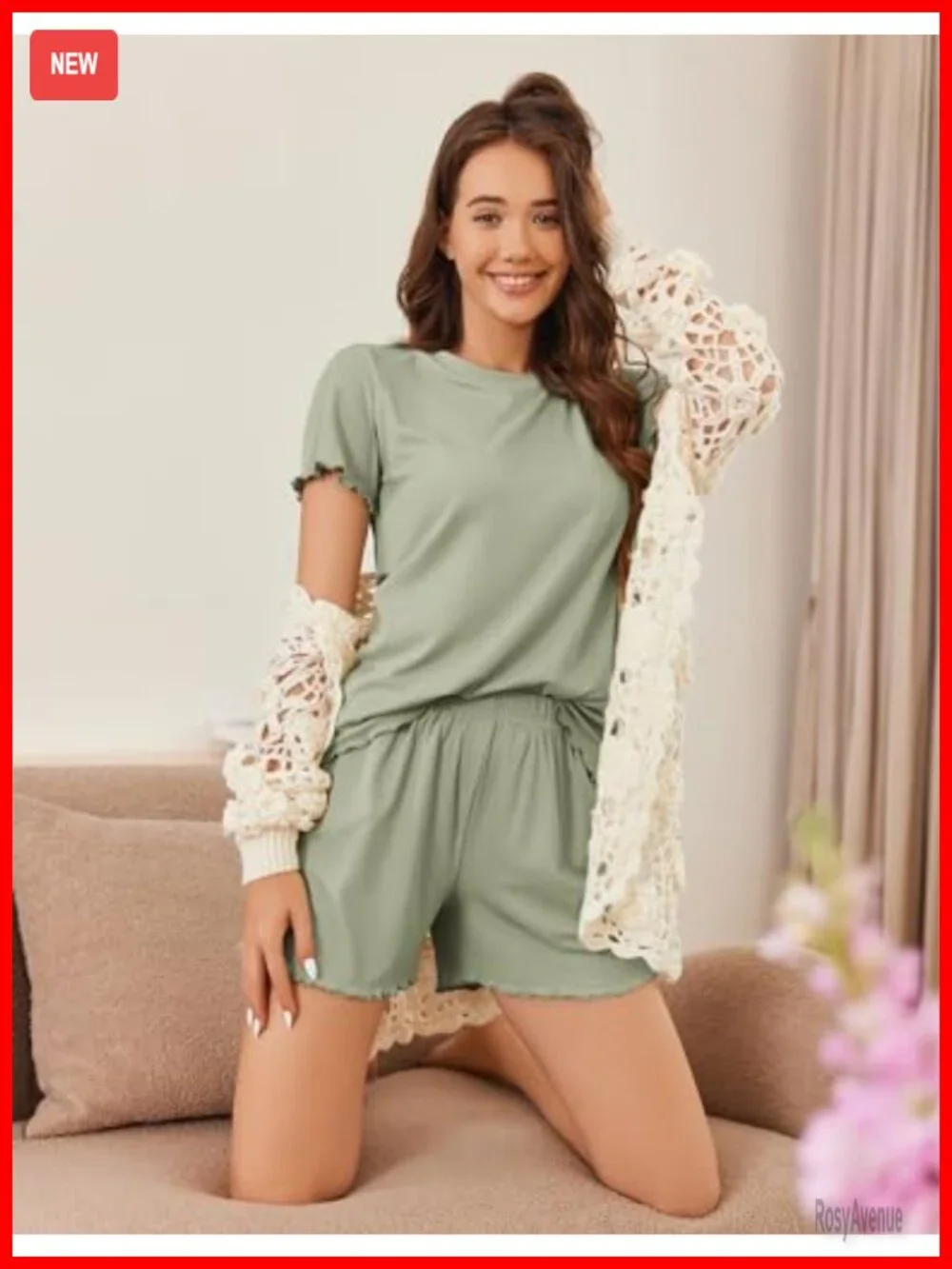 Ribbed Knit Pajama Set 2 Piece Short Sleeve Sleepwear Lounge Set